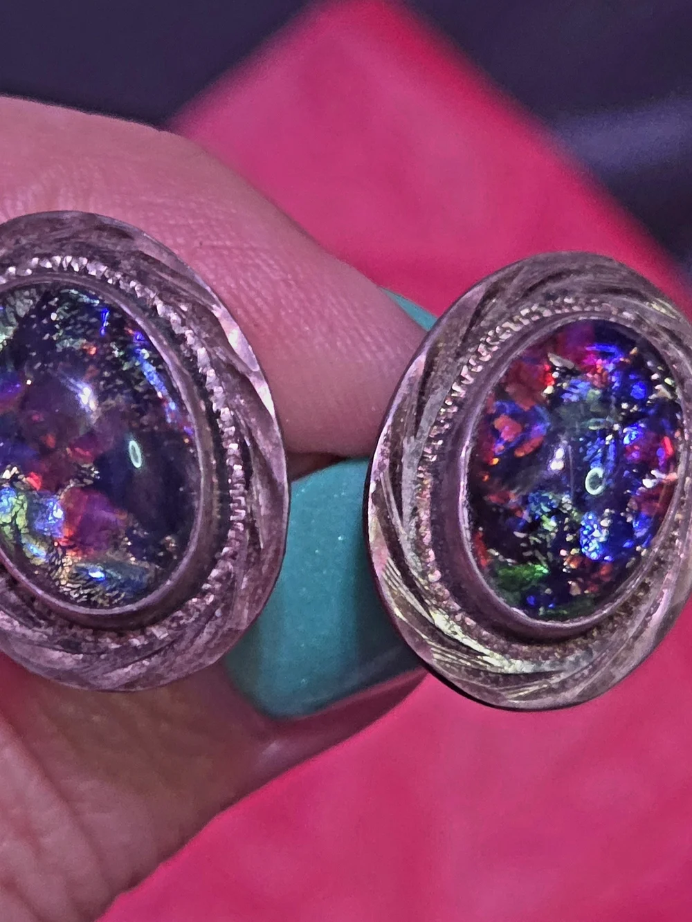 Vintage Sterling Silver Multicolor Cabochon Cufflinks